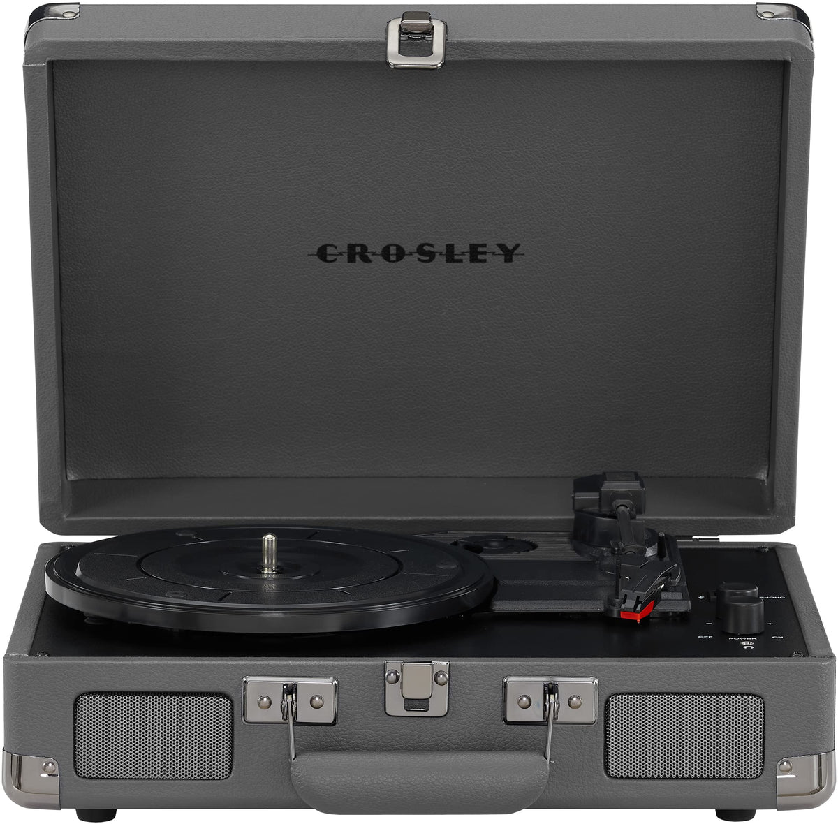 Crosley Cruiser Plus CR8005F-SG front view in slate for portable vintage listening