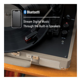 Crosley CR8005F-TE auxiliary input and RCA output for external speakers.