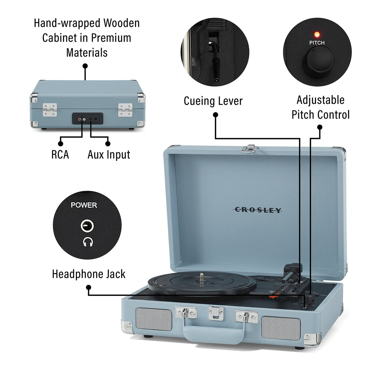 Crosley Cruiser Plus built-in speakers delivering warm sound