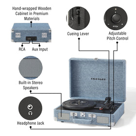 Crosley CR8005F-WD Cruiser built-in speakers for immediate listening.