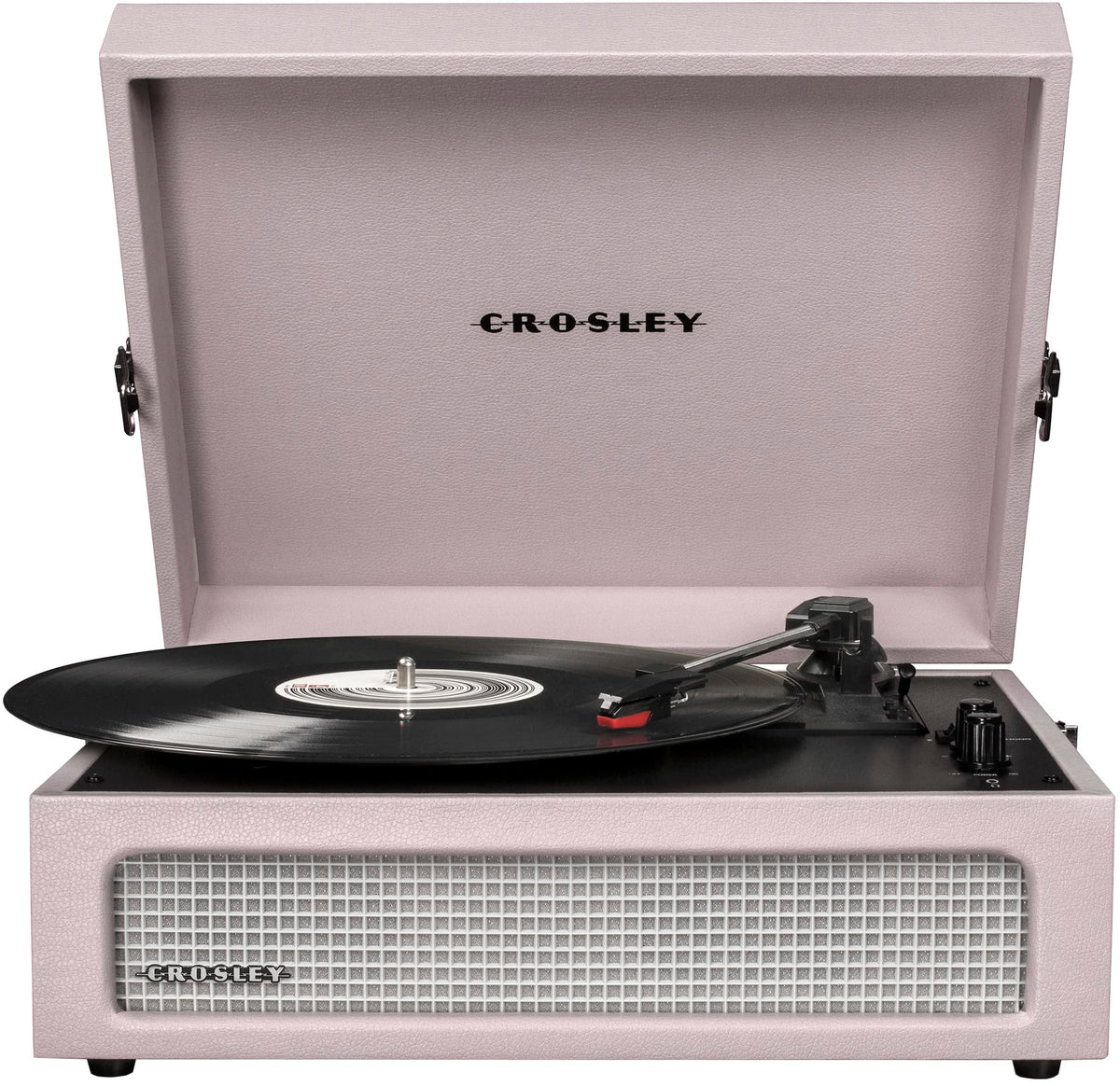 Crosley Voyager front view in amethyst showing vintage styling and portability