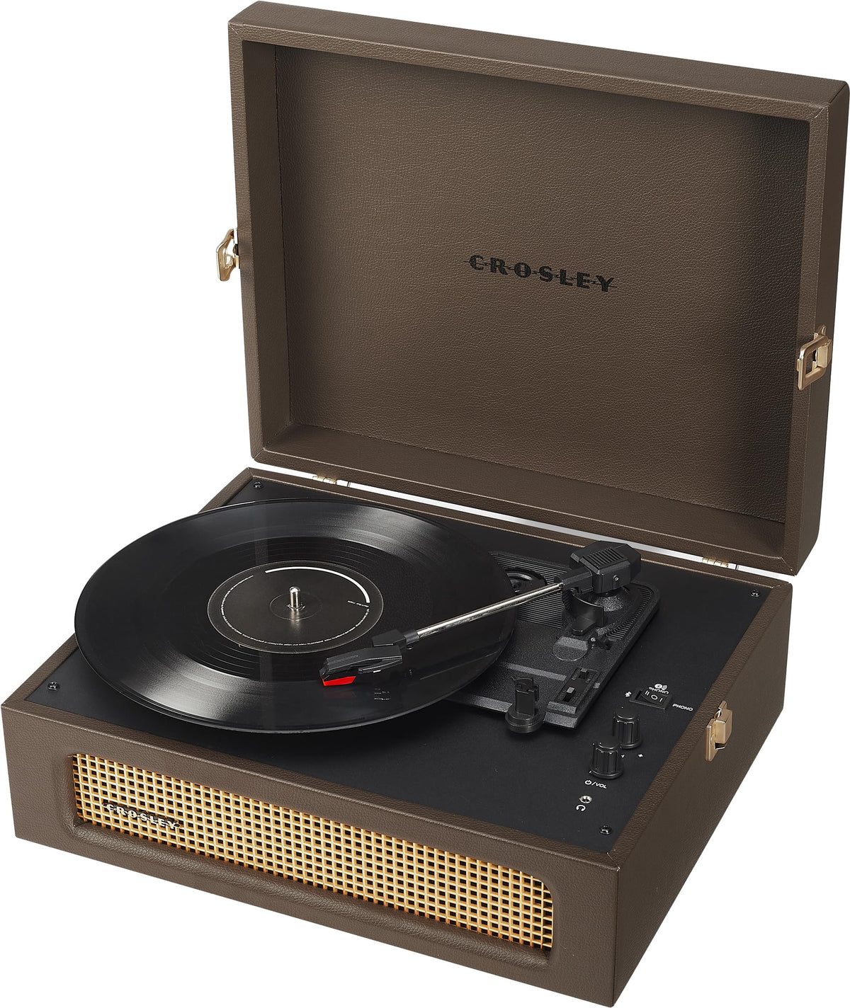 Crosley CR8017B-CO Voyager portable suitcase design for easy on-the-go listening.