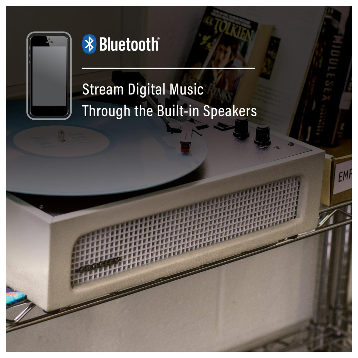Crosley CR8017B-DU Voyager Bluetooth connectivity for wireless listening.