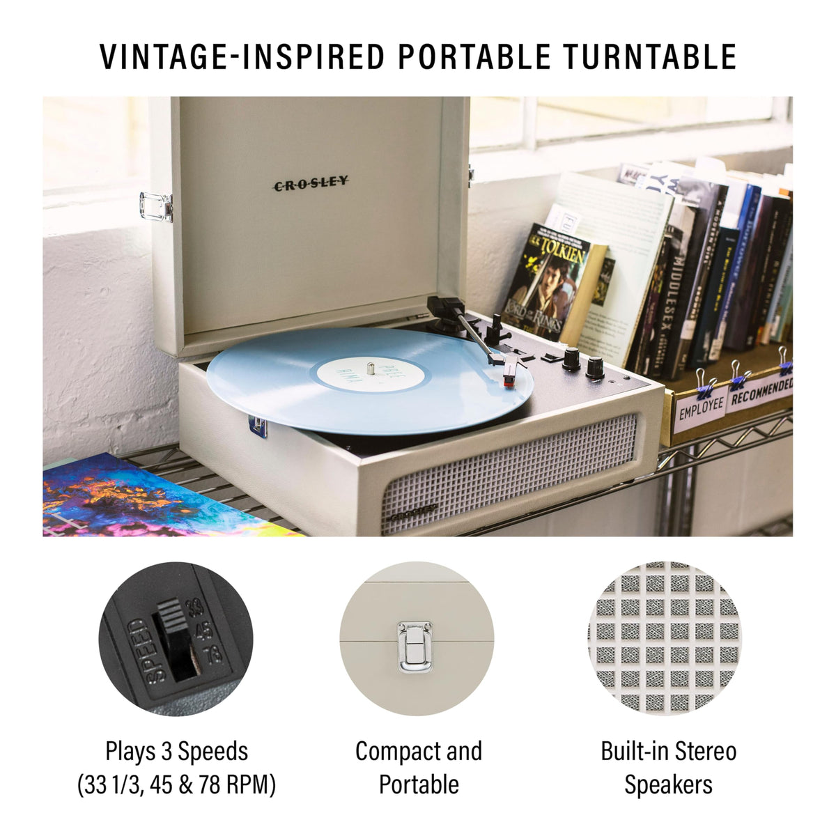 Crosley CR8017B-DU Voyager top view showing compact suitcase style.