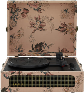 Crosley CR8017B Voyager floral front view shows vintage styling and portability.