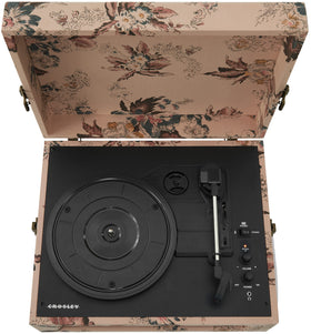 Crosley CR8017B Voyager floral pattern detail enhances vintage charm.