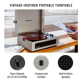 Crosley CR8017B-GY Voyager top view highlighting three speed belt drive and cueing lever