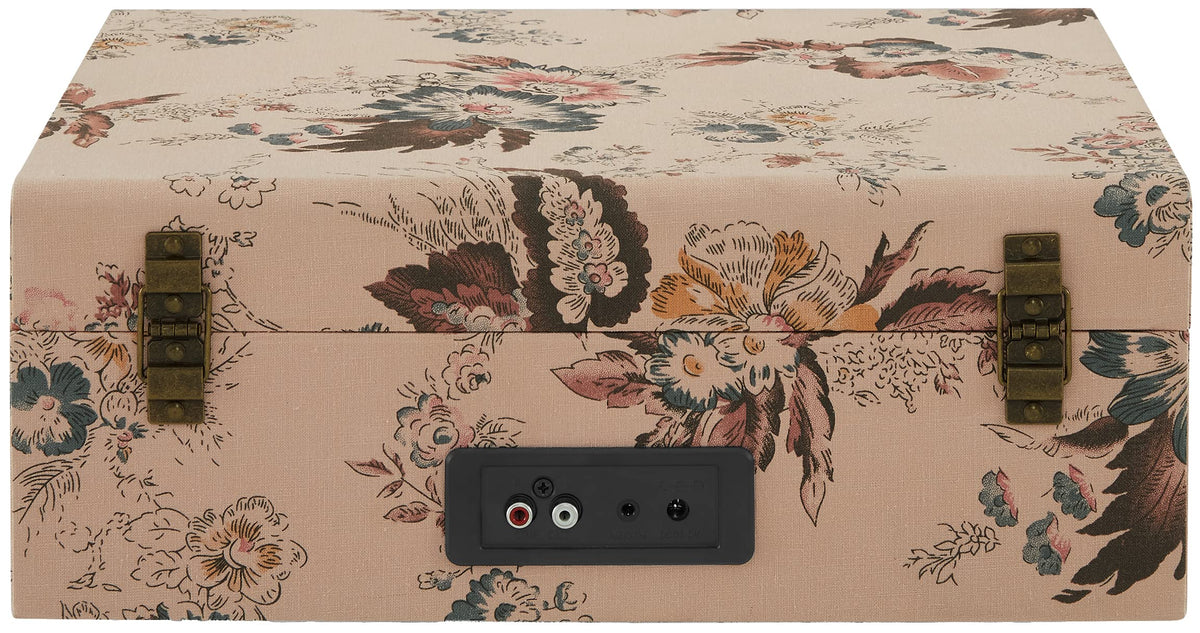 Crosley CR8017B Voyager portable suitcase with carrying handle.