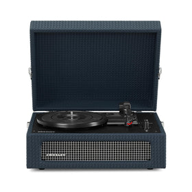 Crosley Voyager front view in navy, classic aesthetics with portable listening appeal
