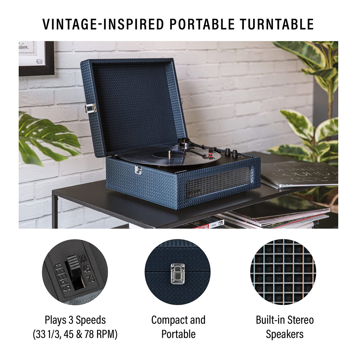 Lid-open setup highlights three-speed belt-drive for versatile vinyl playback