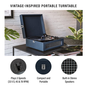 Lid-open setup highlights three-speed belt-drive for versatile vinyl playback