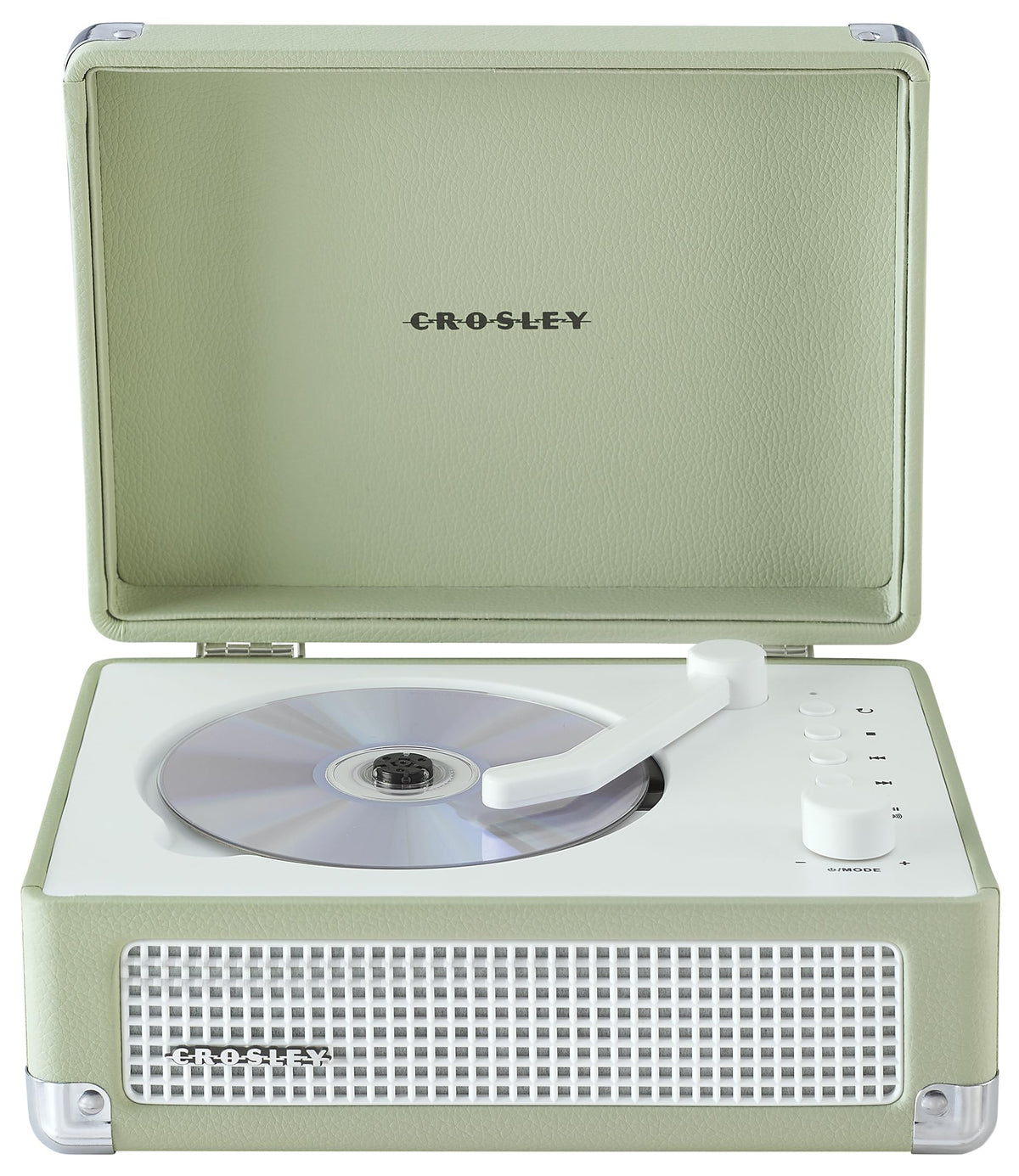 Crosley Cruiser front view in mint showing compact portable speakers and vintage style
