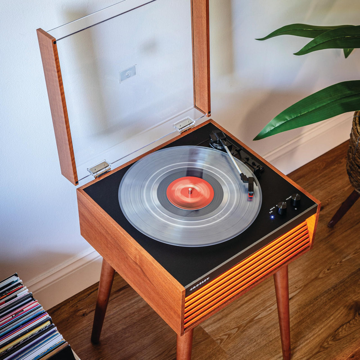 Cueing lever, dust cover, and 45 adapter protect records during use