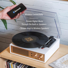 Crosley Miles brushed-gold wood design adds vintage charm to any room.