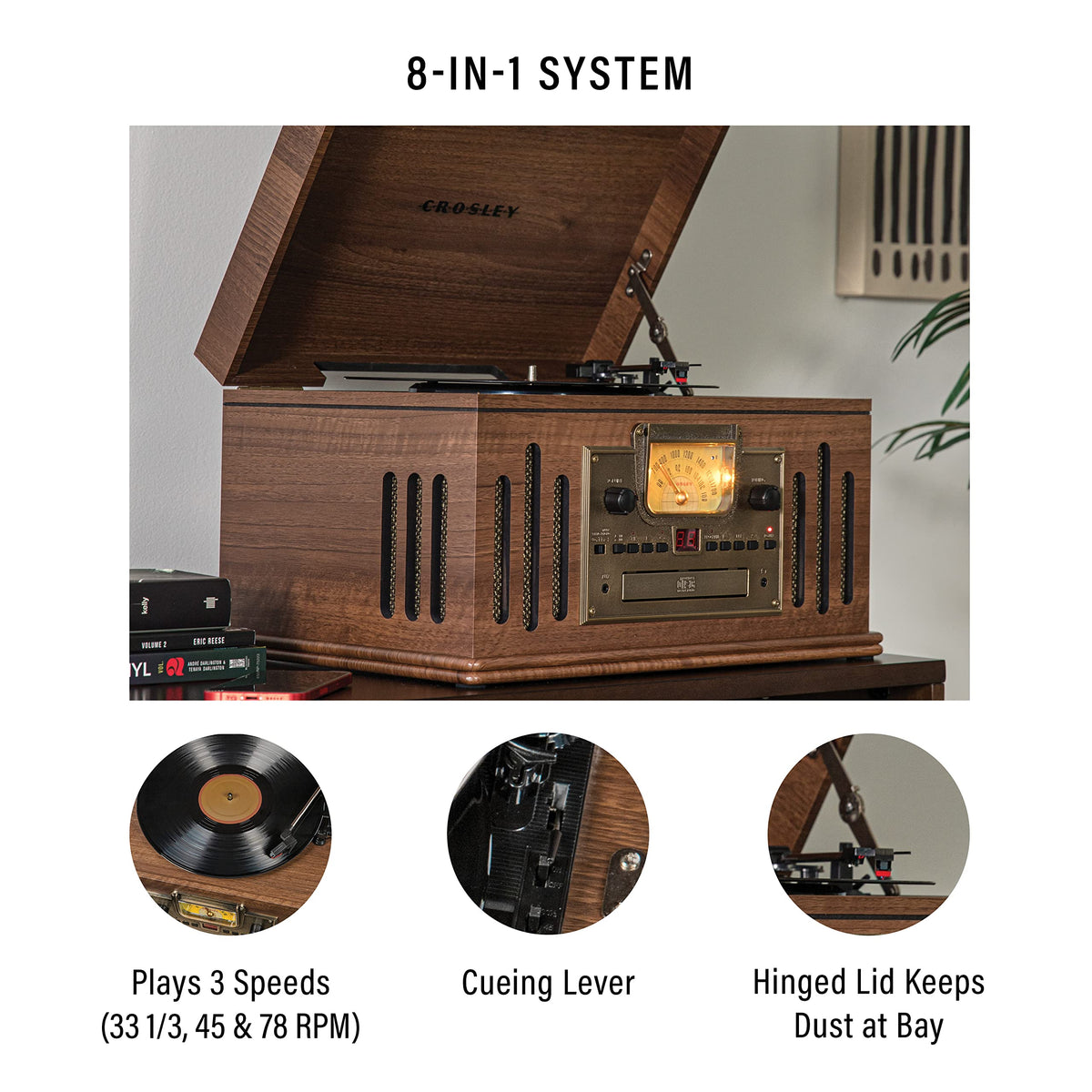 Crosley Musician with a record on the platter for instant listening