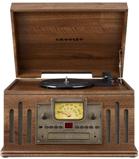 Crosley Musician turntable in walnut cabinet with vintage-modern look