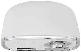 Crosley Rondo chrome trim and tapered legs add retro style.