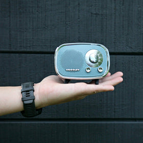 Crosley Rondo Tourmaline chrome trim enhances vintage home decor