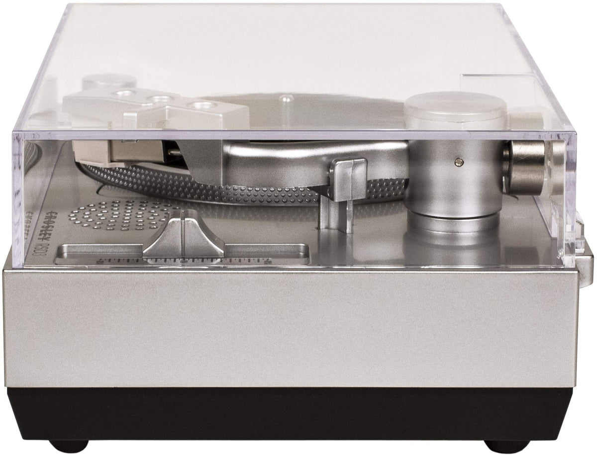 Crosley RSD3 next to a 3-inch vinyl demonstrating compact size and scale