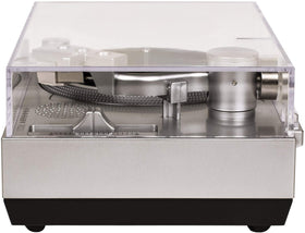 Crosley RSD3 next to a 3-inch vinyl demonstrating compact size and scale
