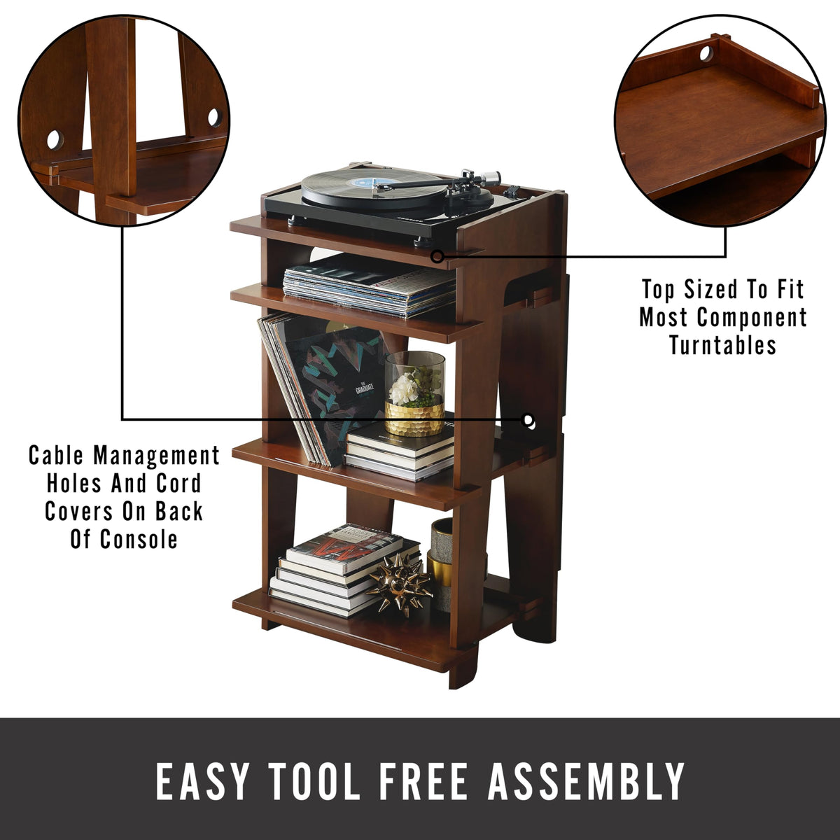 Crosley Soho mahogany finish blends with modern and traditional decor.