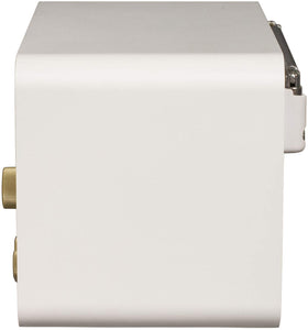Crosley Tribute rear ports and extendable FM antenna showing aux, headphone jack, and charging access