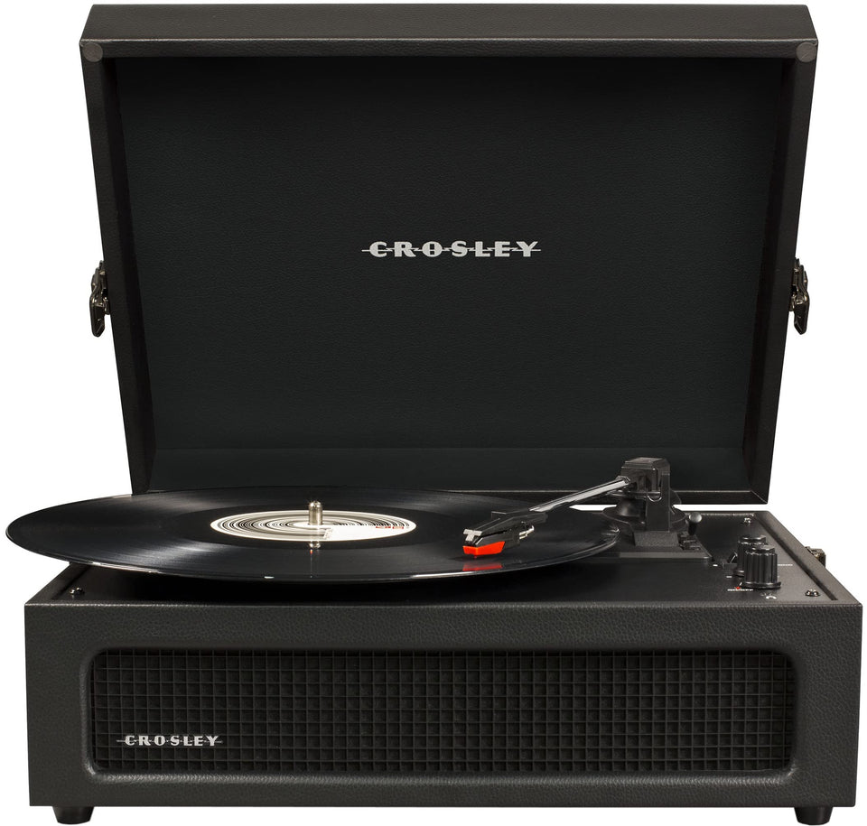 Crosley Voyager front view turntable in black with portable design for on-the-go listening