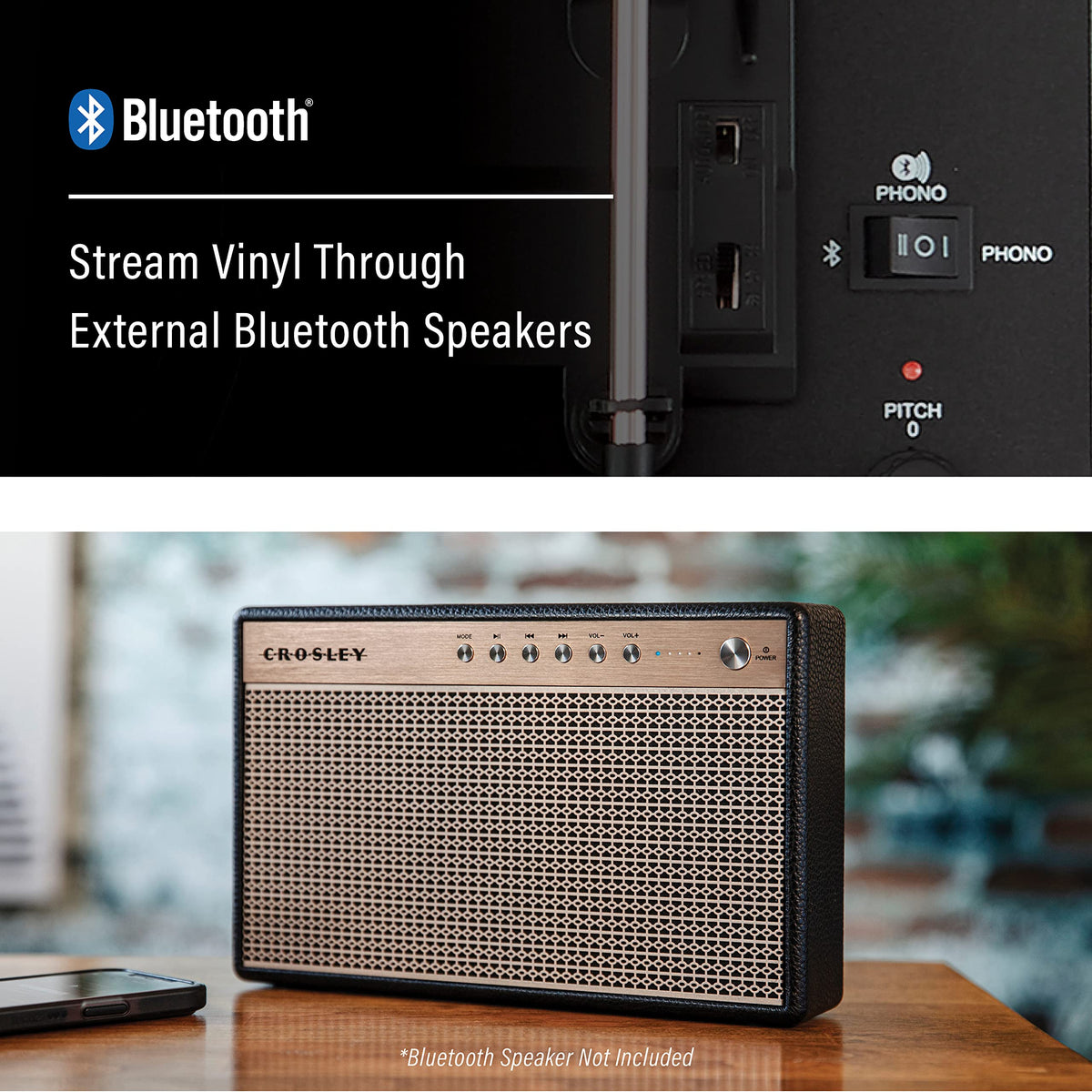 Crosley Voyager RCA output connects to a home stereo system