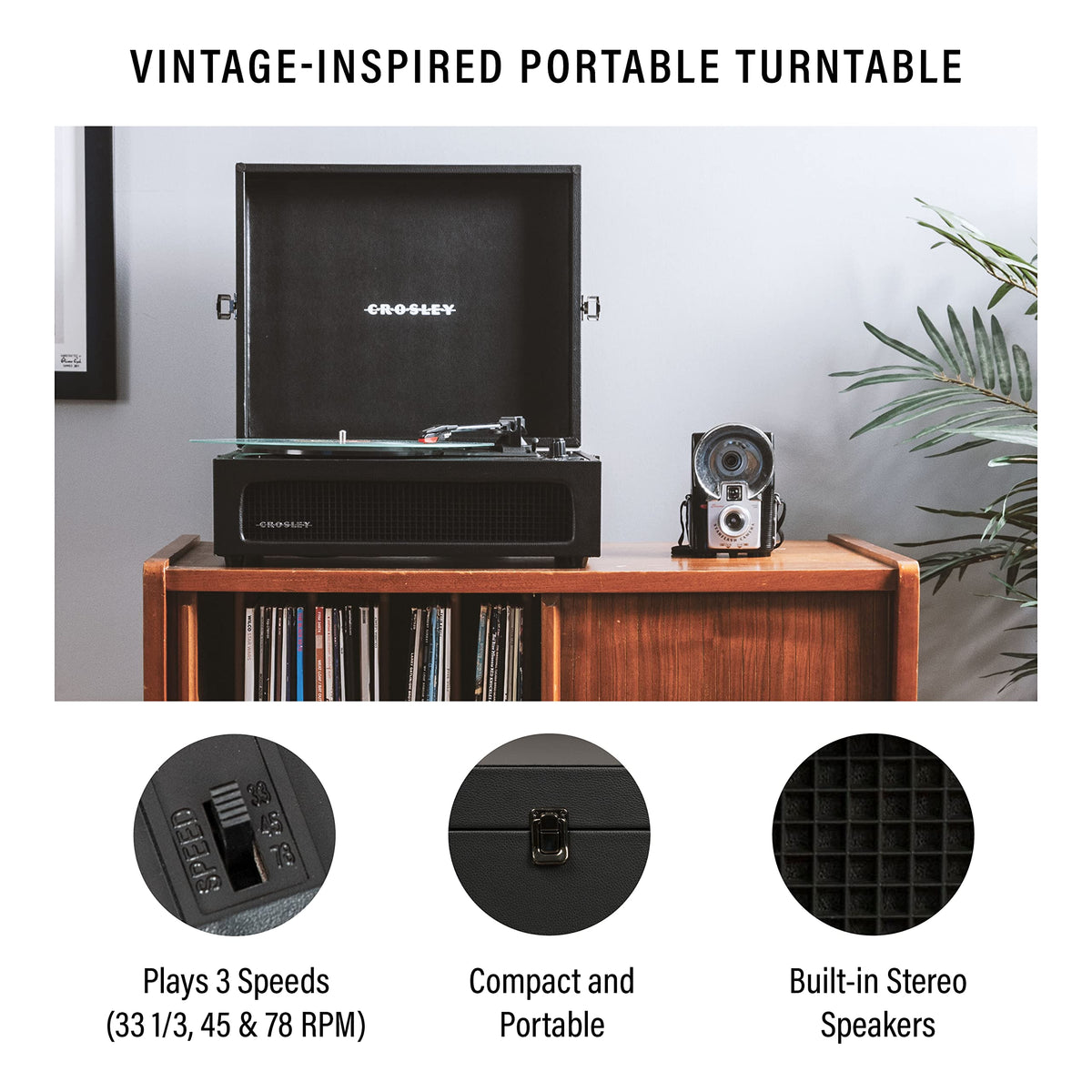 Crosley Voyager top view showing compact suitcase form and controls