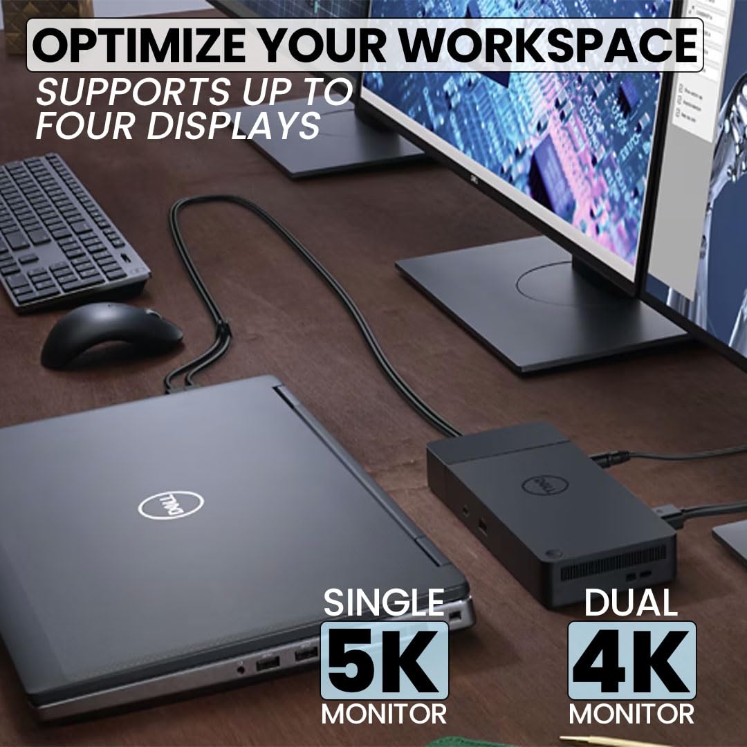 Crossery Dell WD19S connected to dual monitors demonstrating expanded desktop space