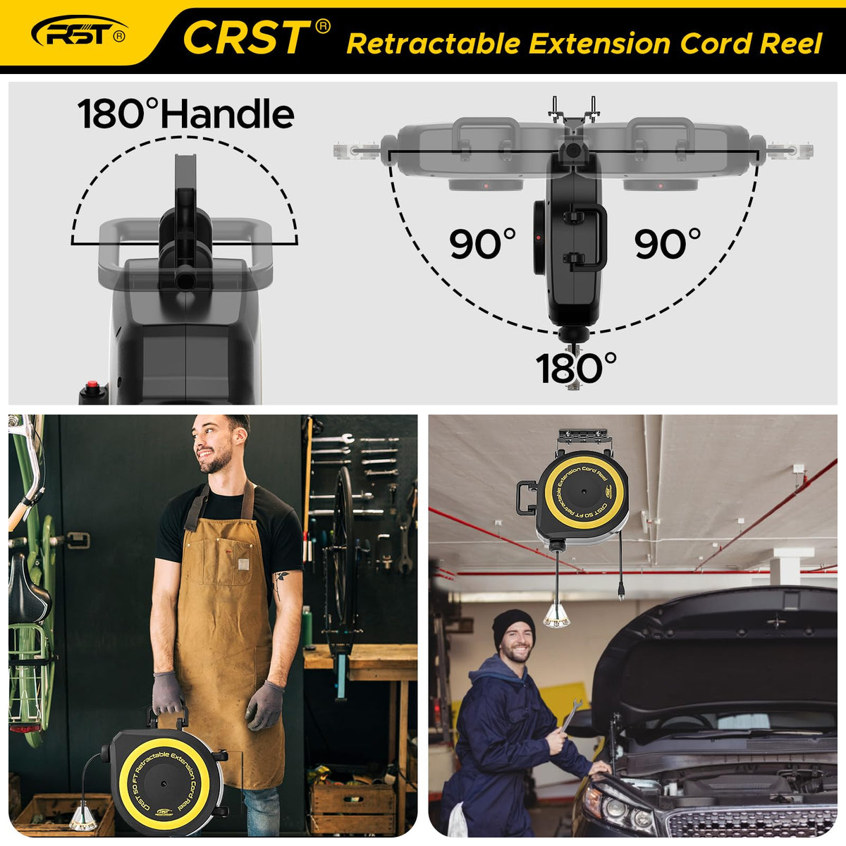 CRST 180-degree swivel bracket enabling multi-angle cord reach.