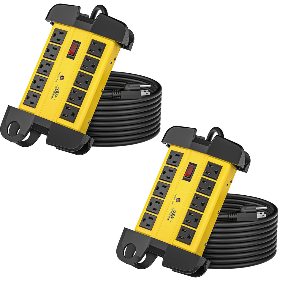 CRST 2-pack heavy-duty power strips with aluminum housing for rugged workshops.