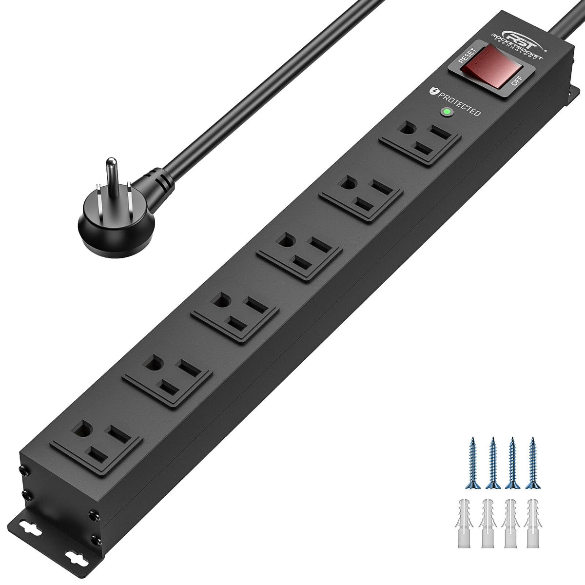 CRST 6-outlet heavy-duty power strip housing ideal for a durable workshop setup.