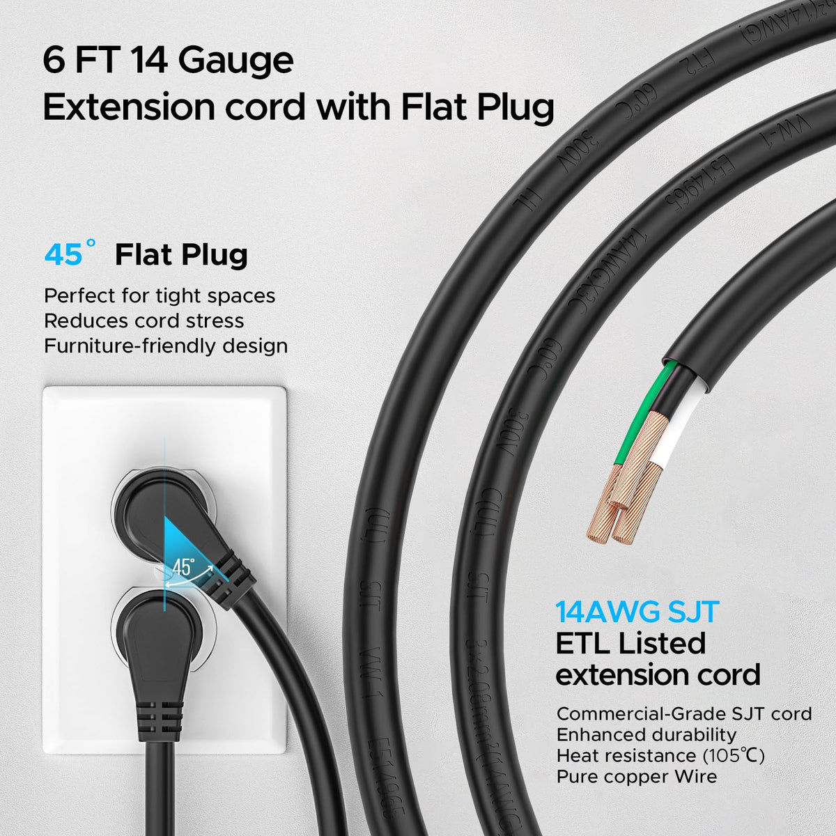 CRST 6ft 14 AWG extension cord offers flexible placement.