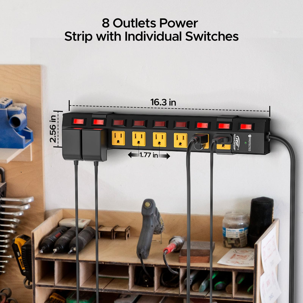 CRST close-up of individual switches and outlet layout, provides per-device control
