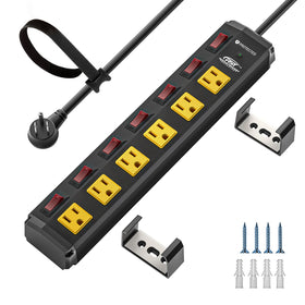 CRST front view metal power strip showing six switched outlets for organized power