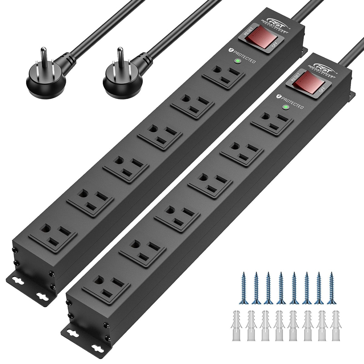 CRST front view of dual 6-outlet power strip showing durable design and convenience