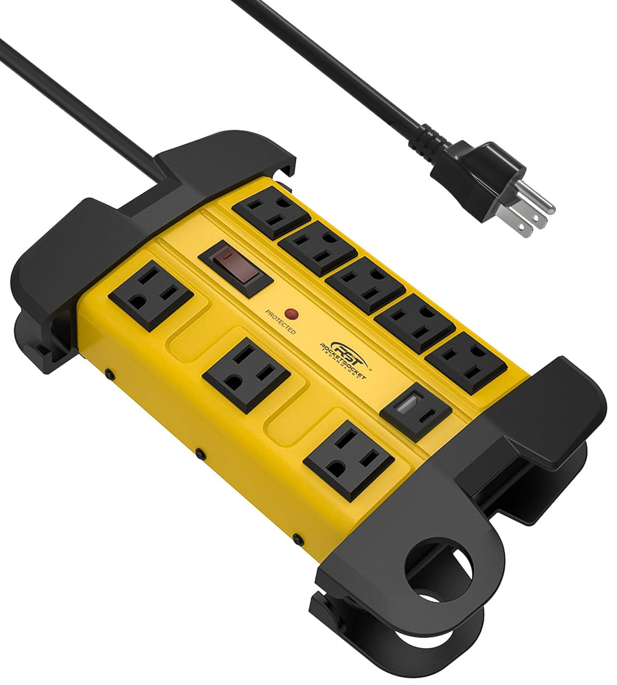 CRST heavy-duty surge protector outlet panel with eight spaced outlets for bulky adapters.