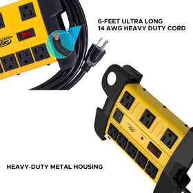 CRST heavy-duty surge protector with two USB ports for charging devices.