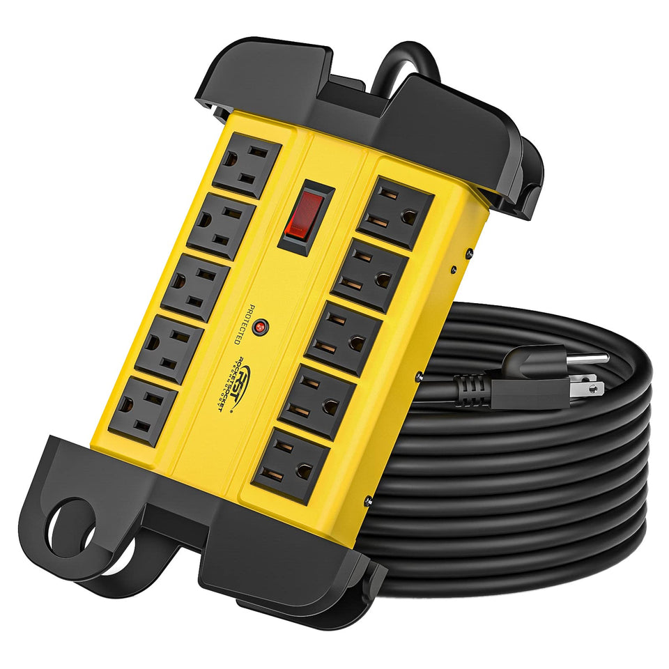 CRST front view showing ten outlets and sturdy metal housing for dependable power