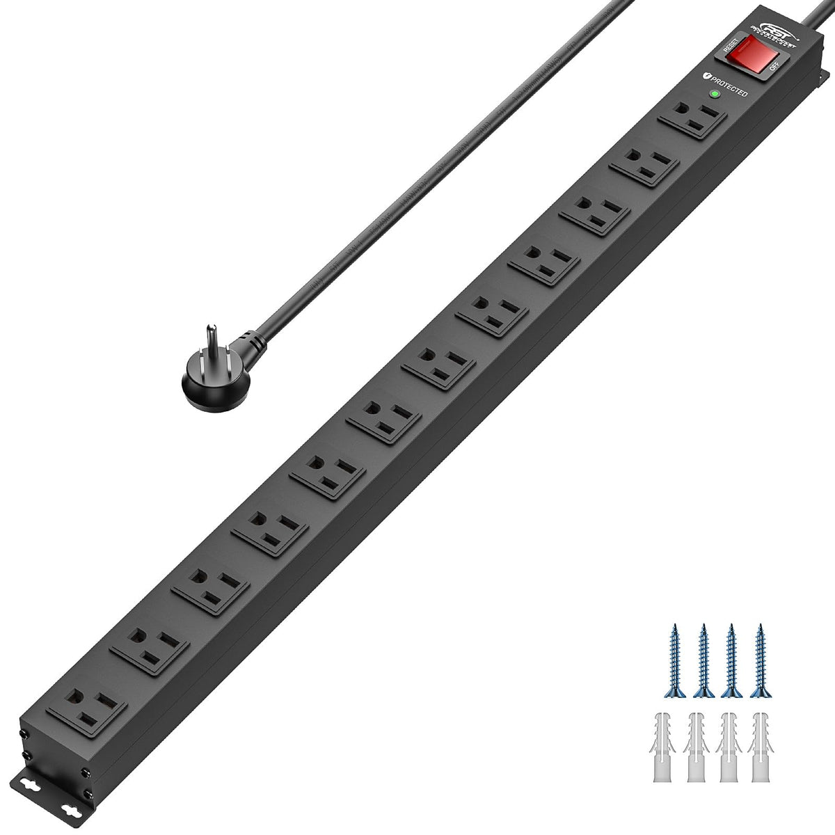 CRST front view showing 12 outlets and durable metal casing for dependable power