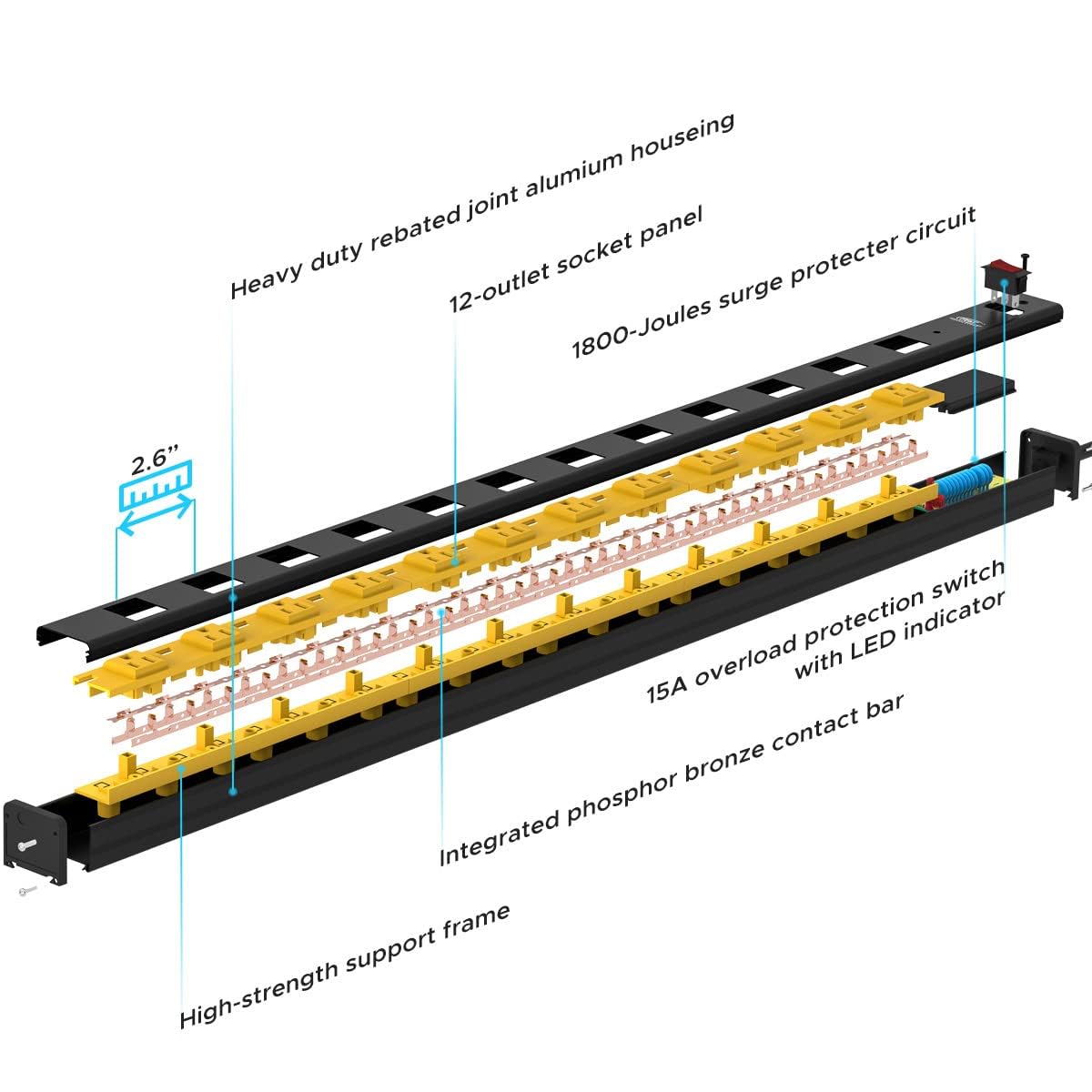 CRST mounted on a wall above a workbench keeping cords organized and workspace safe