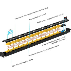 CRST mounted on a wall above a workbench keeping cords organized and workspace safe