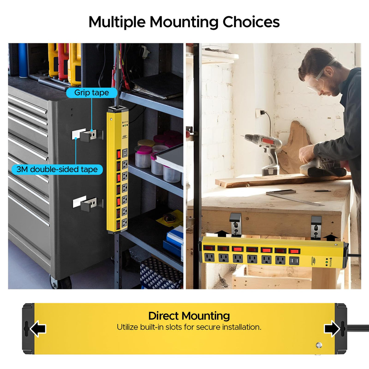 CRST mounted on a workshop bench using included bracket, keeps cords off the floor