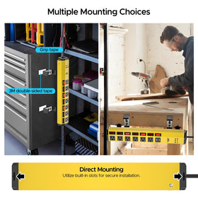 CRST mounted on a workshop bench using included bracket, keeps cords off the floor