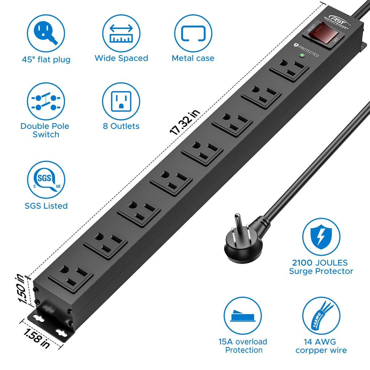 CRST close-up of wide-spaced outlets preventing blocked sockets for convenience