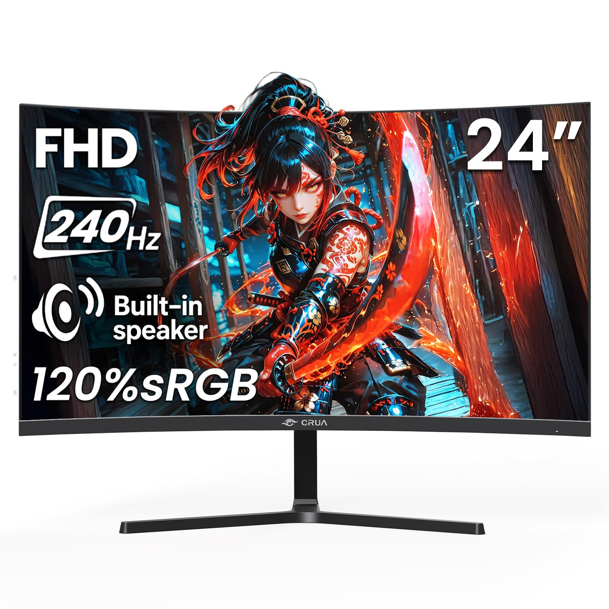 CRUA 24-inch 240Hz curved monitor front view for immersive gaming clarity