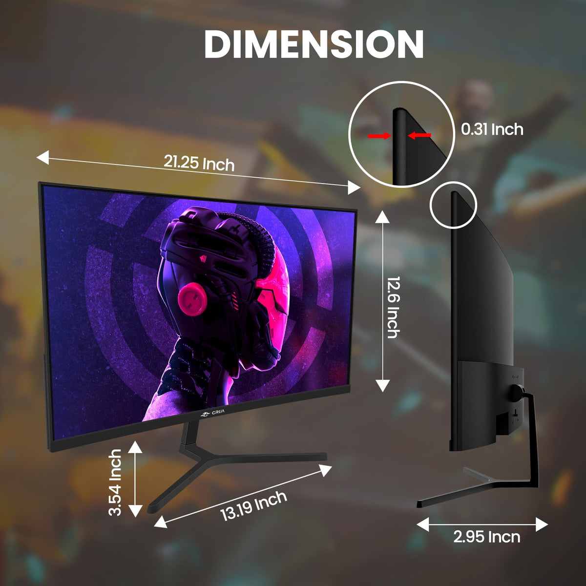 CRUA 24-inch curved monitor features wall-mount compatibility for space-saving setups.