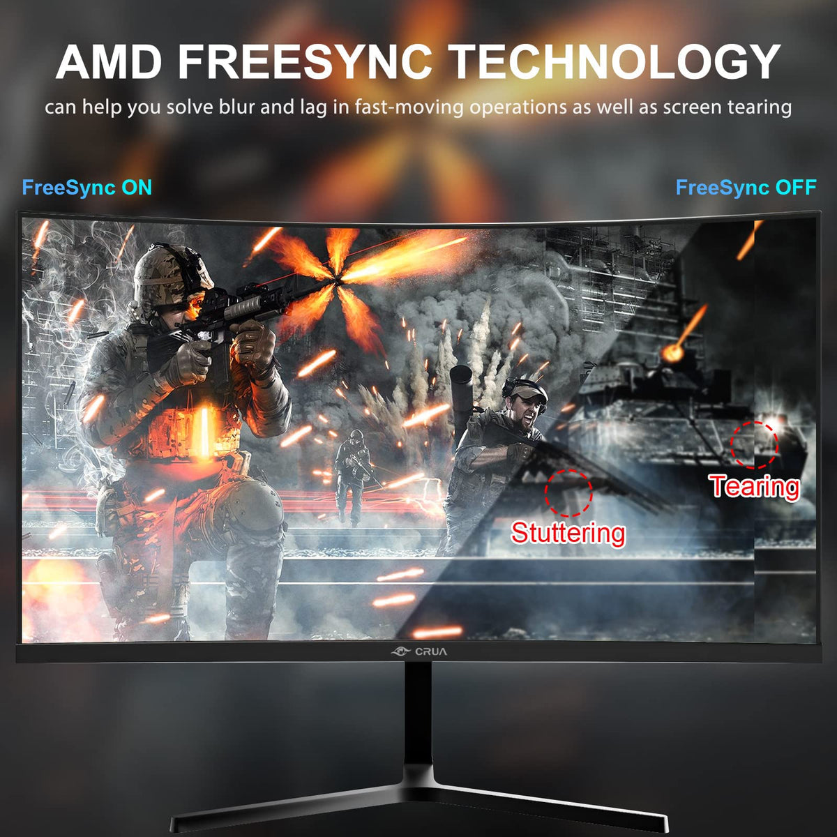 CRUA 24-inch curved monitor with wide viewing angles for immersive entertainment and work.