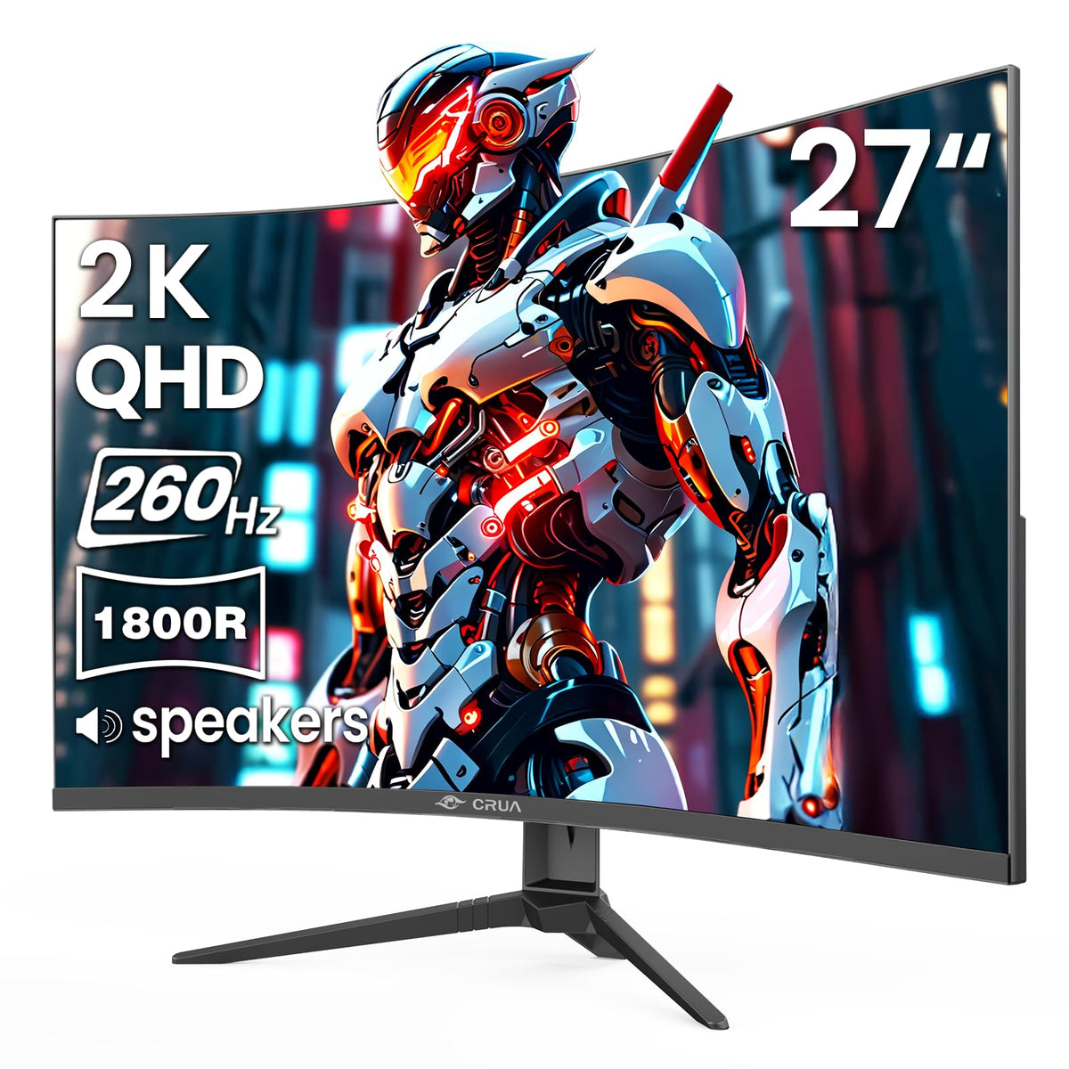 CRUA 27'' curved monitor front view emphasizing immersive design for gaming